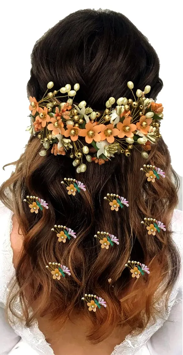 Peach_Floral_Hair_Vein_And_Hair_Pin_Set_For_Women_&_Girls_(14_X_8_X_1_Cm)
