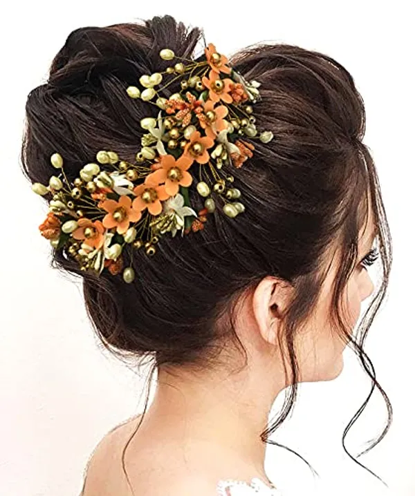 Peach_Floral_Hair_Vein_And_Hair_Pin_Set_For_Women_&_Girls_(14_X_8_X_1_Cm)