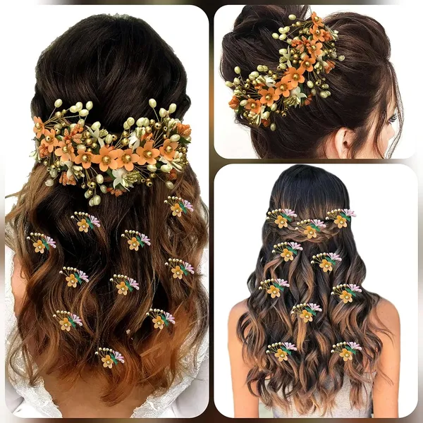 Peach_Floral_Hair_Vein_And_Hair_Pin_Set_For_Women_&_Girls_(14_X_8_X_1_Cm)
