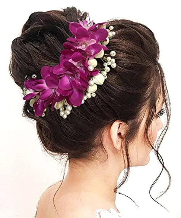 Purple_Artificial_Flower_With_Pearl_Bridal_Hair_Pin_Accessories_For_Women_&_Girls_(14_X_8_X_1_Cm)