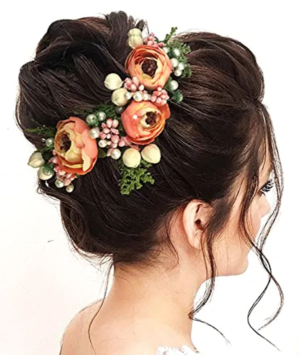 Peach_Artificial_Rose_Flower_With_Pearl_Bridal_Hair_Pin_For_Women_&_Girls_(14_X_8_X_1_Cm)