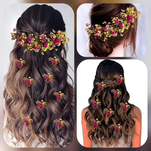 Peach_Artificial_Rose_Buds_With_Leaf_&_Pearl_Hair_Vein_And_Hair_Pin_Set_For_Women_(Set_Of_7)_(14_X_8_X_1_Cm)