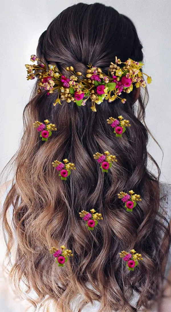Peach_Artificial_Rose_Buds_With_Leaf_&_Pearl_Hair_Vein_And_Hair_Pin_Set_For_Women_(Set_Of_7)_(14_X_8_X_1_Cm)