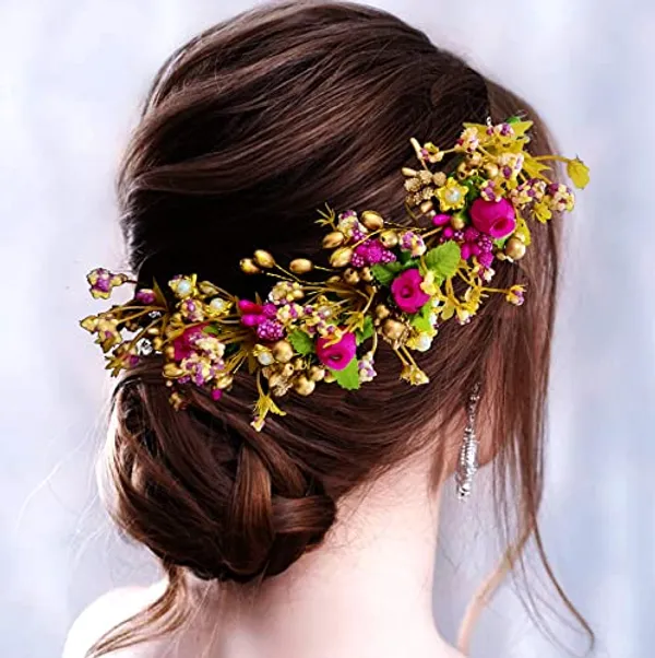 Peach_Artificial_Rose_Buds_With_Leaf_&_Pearl_Hair_Vein_And_Hair_Pin_Set_For_Women_(Set_Of_7)_(14_X_8_X_1_Cm)