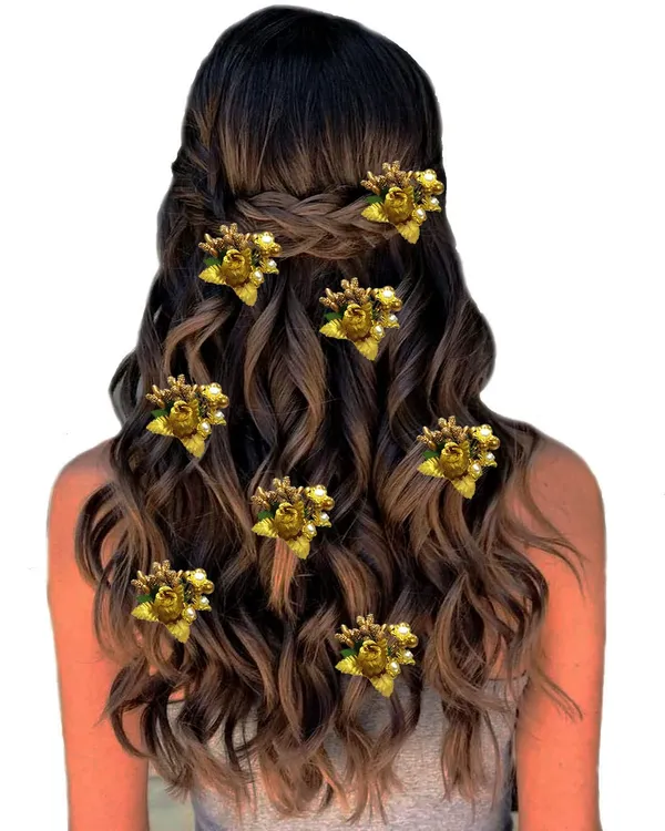 Purple_Artificial_Rose_Buds_With_Leaf_&_Pearl_Hair_Vein_And_Hair_Pin_Set_For_Women_(Set_Of_7)_(14_X_8_X_1_Cm)