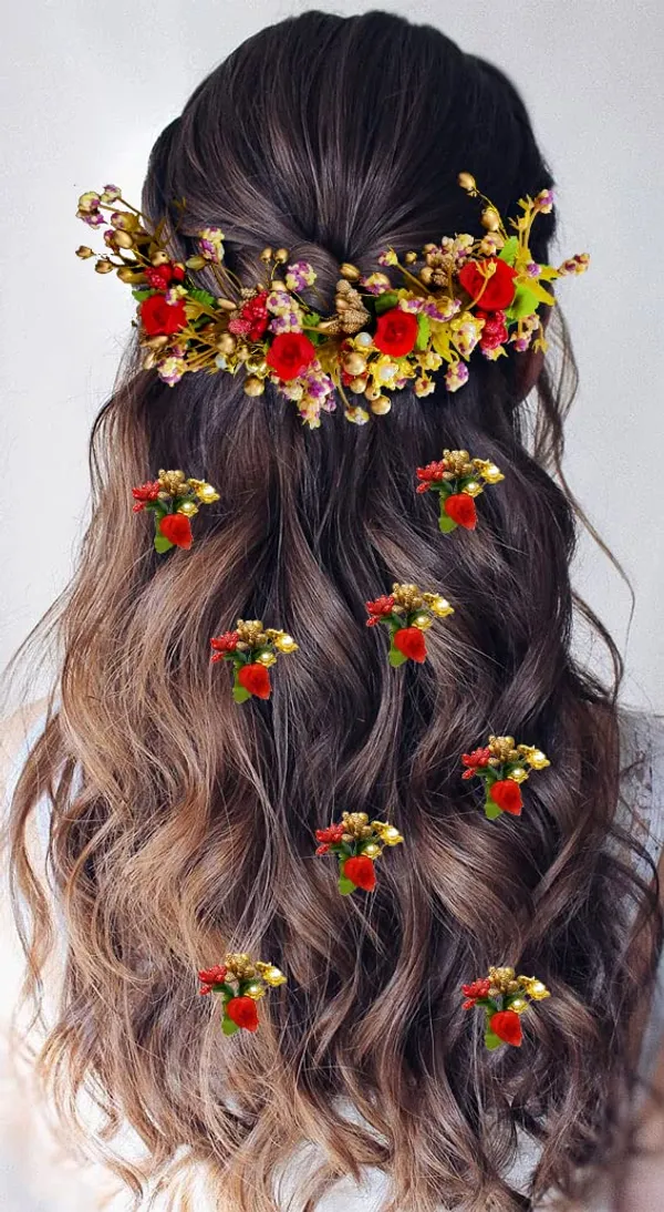 Red_Artificial_Rose_Buds_With_Leaf_&_Pearl_Hair_Vein_And_Hair_Pin_Set_For_Women_(Set_Of_7)_(14_X_8_X_1_Cm)