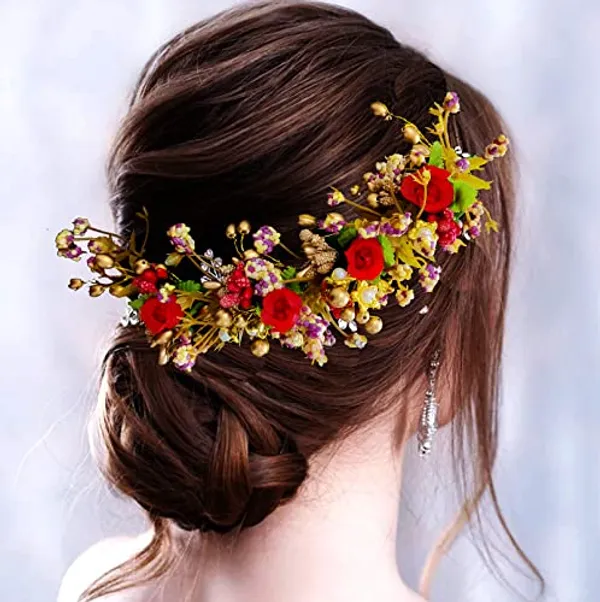 Red_Artificial_Rose_Buds_With_Leaf_&_Pearl_Hair_Vein_And_Hair_Pin_Set_For_Women_(Set_Of_7)_(14_X_8_X_1_Cm)