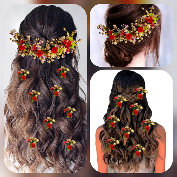 Red_Artificial_Rose_Buds_With_Leaf_&_Pearl_Hair_Vein_And_Hair_Pin_Set_For_Women_(Set_Of_7)_(14_X_8_X_1_Cm)