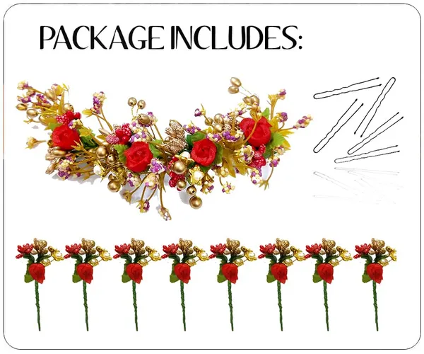 Red_Artificial_Rose_Buds_With_Leaf_&_Pearl_Hair_Vein_And_Hair_Pin_Set_For_Women_(Set_Of_7)_(14_X_8_X_1_Cm)