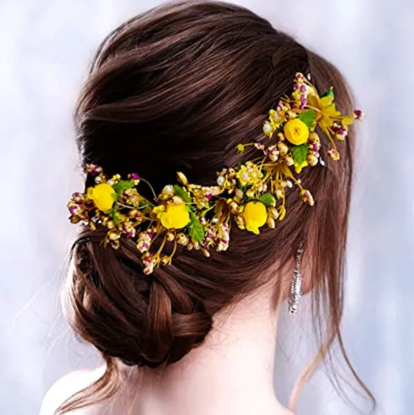 Yellow_Artificial_Rose_Buds_With_Leaf_&_Pearl_Hair_Vein_And_Hair_Pin_Set_For_Women_(Set_Of_7)_(14_X_8_X_1_Cm)