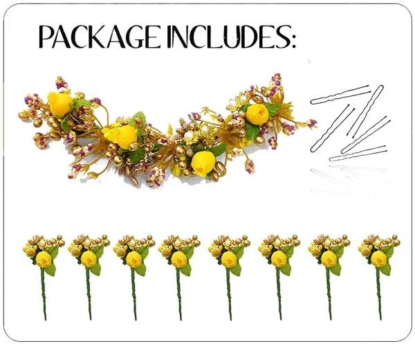 Yellow_Artificial_Rose_Buds_With_Leaf_&_Pearl_Hair_Vein_And_Hair_Pin_Set_For_Women_(Set_Of_7)_(14_X_8_X_1_Cm)