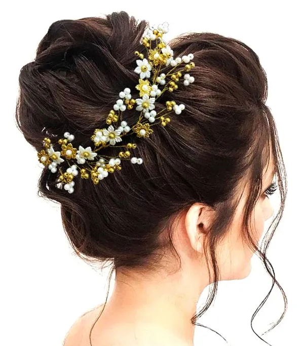 2380/2381_-_Silver_&_Gold_Artificial_Metal_Flowers_With_Pearls_Bridal_Juda_Pin_Hair_Accessories_For_Women_&_Girls_(14_X_8_X_1_Cm)
