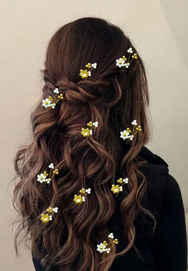 2380/2381_-_Silver_&_Gold_Artificial_Metal_Flowers_With_Pearls_Bridal_Juda_Pin_Hair_Accessories_For_Women_&_Girls_(14_X_8_X_1_Cm)