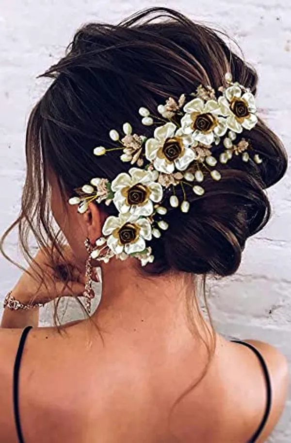 White_Artificial_Lily_Flower_Hair_Accessories_And_Hair_Pin_For_Girls