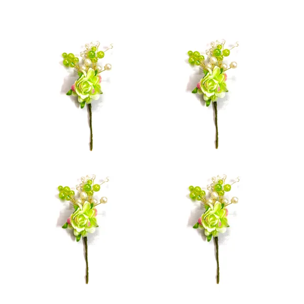 Green_Artificial_Plastic_Rounded_Rose_Flower_Design_Hairpin/Accessories_With_Pearl/_Stone_For_Women_&_Girls_(Set_Of_4)_(14_X_8_X_1_Cm)