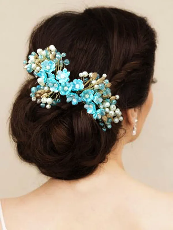 Blue_Artificial_Small_Flower_Comb_Slide_With_Beads_&_Pearls_Bridal_Hairpin_Accessories_For_Women_&_Girls