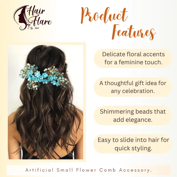 Blue_Artificial_Small_Flower_Comb_Slide_With_Beads_&_Pearls_Bridal_Hairpin_Accessories_For_Women_&_Girls