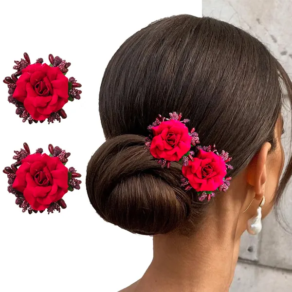 Maroon_Rose_And_Pollen_Floral_Charming_Flowers_Design_Hairpin_For_Women_&_Girls_(14_X_8_X_1_Cm)