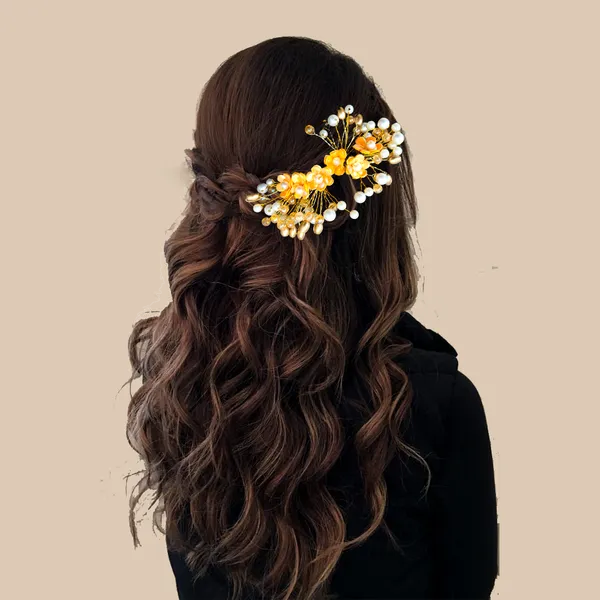 Orange_Floral_Pearl_Design_Comb_Slide_Hairpin_For_Girls_(14_X_8_X_1_Cm)