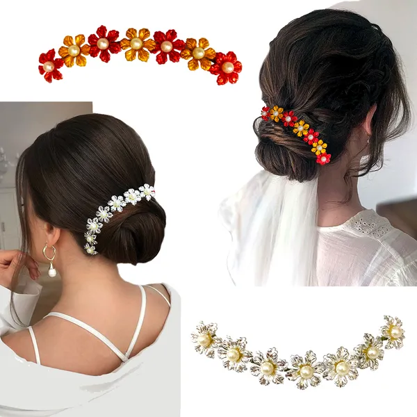 Silver_&_Red_Gold_Artificial_Small_Floral_Design_Hair_Vein_Accessories_With_Pearl_And_Beads_For_Women_&_Girls_(Set_Of_2)_(14_X_8_X_1_Cm)