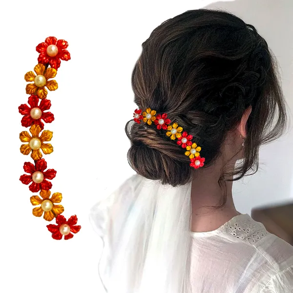 Silver_&_Red_Gold_Artificial_Small_Floral_Design_Hair_Vein_Accessories_With_Pearl_And_Beads_For_Women_&_Girls_(Set_Of_2)_(14_X_8_X_1_Cm)