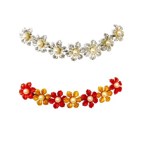 Silver_&_Red_Gold_Artificial_Small_Floral_Design_Hair_Vein_Accessories_With_Pearl_And_Beads_For_Women_&_Girls_(Set_Of_2)_(14_X_8_X_1_Cm)