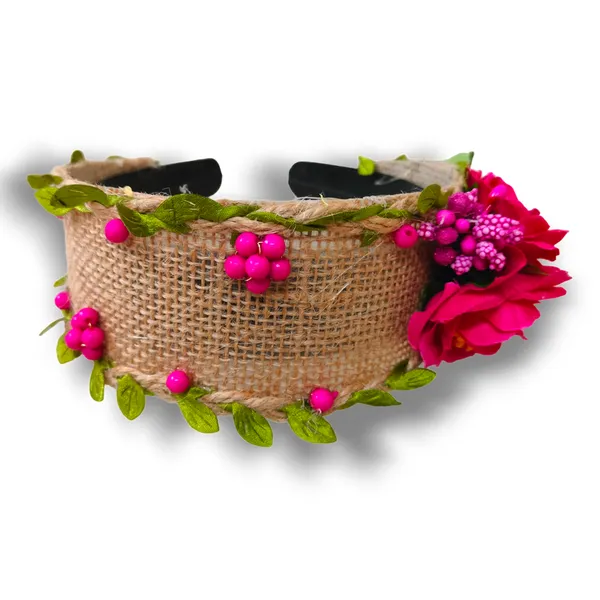 Dark_Pink_Delicately_Crafted_Artificial_Leaves_Covered_With_Jute_Cloth_Headband_For_Women_(14_X_8_X_1_Cm)