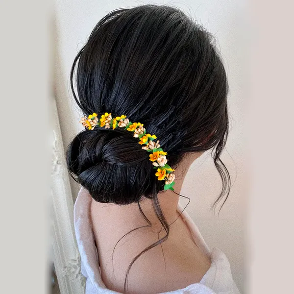 Yellow_Small_Flower_And_Beads_Design_Hairpin_For_Women_And_Girl_(14_X_8_X_1_Cm)
