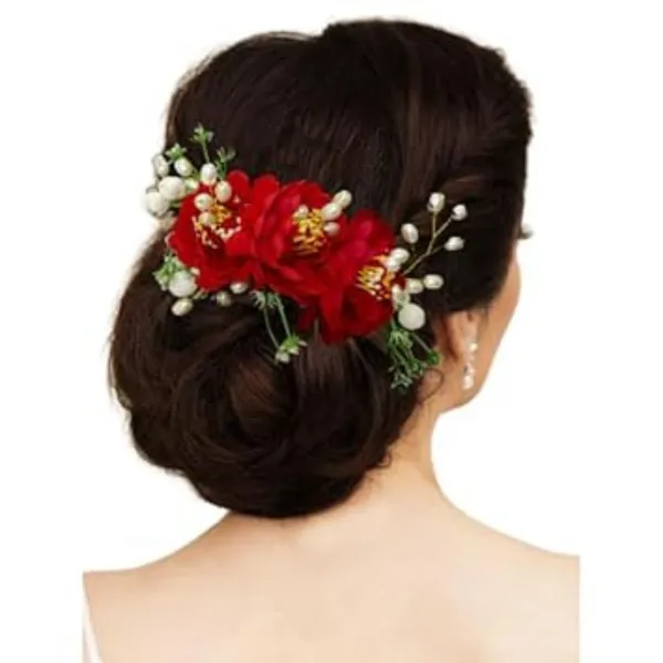 Red_Artificial_Flower_Hair_Comb_Slide_For_Women_&_Girls