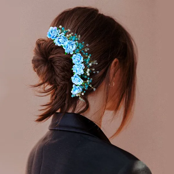 Blue_Artificial_Plastic_Rounded_Rose_Flower_Design_Hairpin_Accessories_With_Pearl_For_Women_&_Girls_(14_X_8_X_1_Cm)