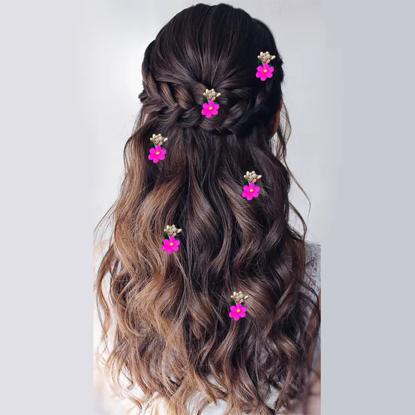 Pack_of_6_Dark_Pink_Flower_And_Pearl_Rounded_Hair_Pin_For__And_Women