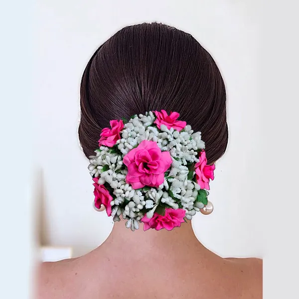 Dark_Pink_Artificial_Exquisite_Mogra_Flower_Judabun_With_White_Buds_Design_Hairpin_Accessories_For_Women_&_Girls_(14_X_8_X_1_Cm)