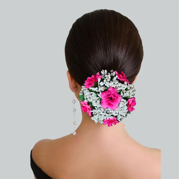 Dark_Pink_Artificial_Exquisite_Mogra_Flower_Judabun_With_White_Buds_Design_Hairpin_Accessories_For_Women_&_Girls_(14_X_8_X_1_Cm)