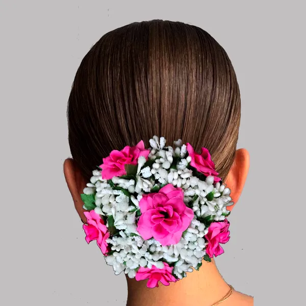 Dark_Pink_Artificial_Exquisite_Mogra_Flower_Judabun_With_White_Buds_Design_Hairpin_Accessories_For_Women_&_Girls_(14_X_8_X_1_Cm)