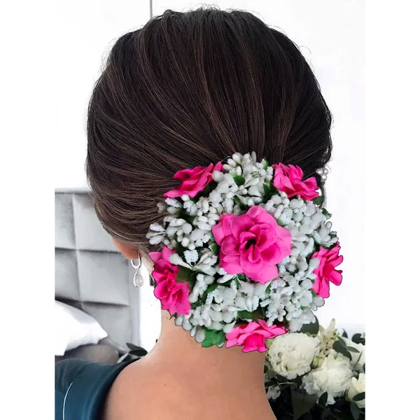 Dark_Pink_Artificial_Exquisite_Mogra_Flower_Judabun_With_White_Buds_Design_Hairpin_Accessories_For_Women_&_Girls_(14_X_8_X_1_Cm)