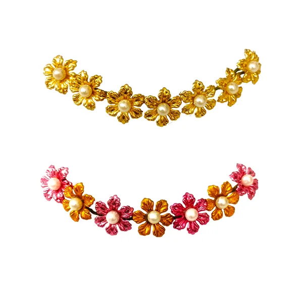 Gold_&_Magenta_Artificial_Small_Floral_Design_Hair_Vein_Accessories_With_Pearl_And_Beads_For_Women_&_Girls_(Set_Of_2)_(14_X_8_X_1_Cm)