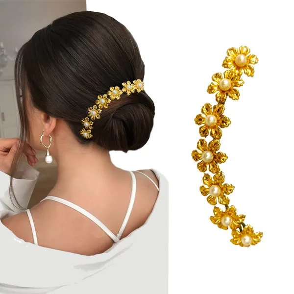 Gold_&_Magenta_Artificial_Small_Floral_Design_Hair_Vein_Accessories_With_Pearl_And_Beads_For_Women_&_Girls_(Set_Of_2)_(14_X_8_X_1_Cm)