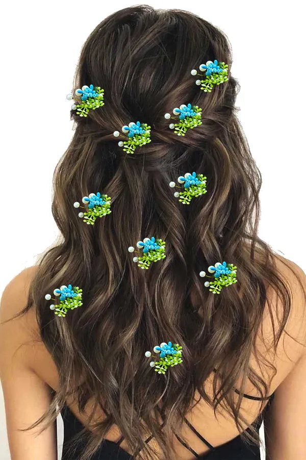 Pack_of_10_Sky_Blue_Round_Shape_Flower_With_Golden_Pearl_Hair_Pin_For_Women_Pins