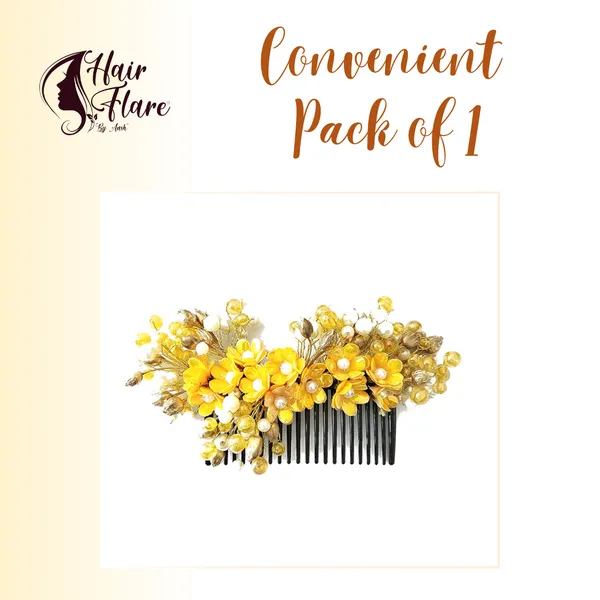 Dark_Yellow_Artificial_Small_Flower_Comb_Slide_With_Beads_&_Pearls_Bridal_Hairpin_Accessories_For_Women_&_Girls