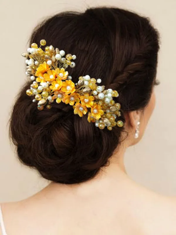 Dark_Yellow_Artificial_Small_Flower_Comb_Slide_With_Beads_&_Pearls_Bridal_Hairpin_Accessories_For_Women_&_Girls