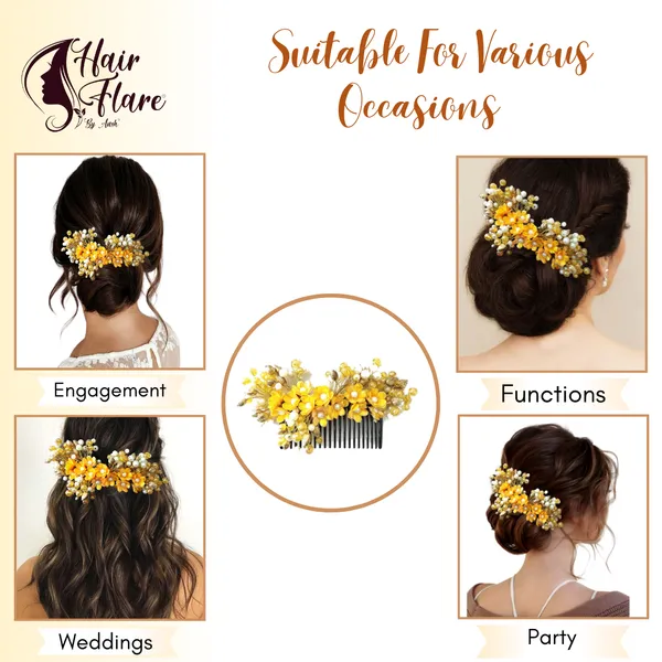 Dark_Yellow_Artificial_Small_Flower_Comb_Slide_With_Beads_&_Pearls_Bridal_Hairpin_Accessories_For_Women_&_Girls