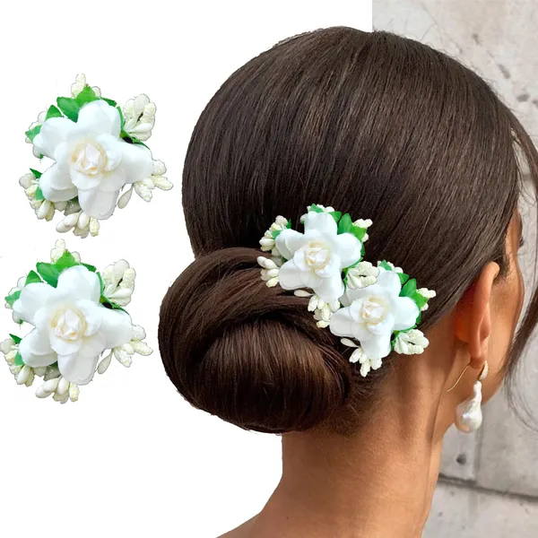 White_Rose_And_Pollen_Floral_Charming_Flowers_Design_Hairpin_For_Women_&_Girls_(14_X_8_X_1_Cm)