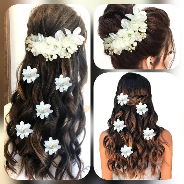 White_Artificial_Flower_With_Pearl_Bridal_Hair_Pin_Accessories_For_Women_&_Girls_(14_X_8_X_1_Cm)