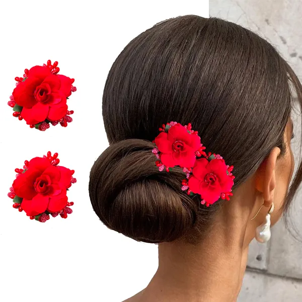 Red_Rose_And_Pollen_Floral_Charming_Flowers_Design_Hairpin_For_Women_&_Girls_(14_X_8_X_1_Cm)