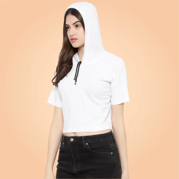 Womens_Sporty_Cropped_Hoodie_Soft_Cotton_Half-Sleeve_Round_Neck_Top