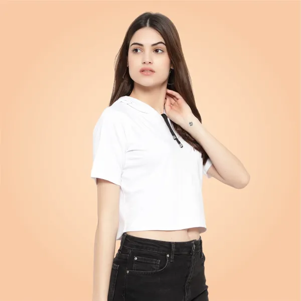 Womens_Sporty_Cropped_Hoodie_Soft_Cotton_Half-Sleeve_Round_Neck_Top