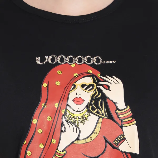 Black_Cotton_Printed_Short_Sleeves_T-Shirt_For_Women