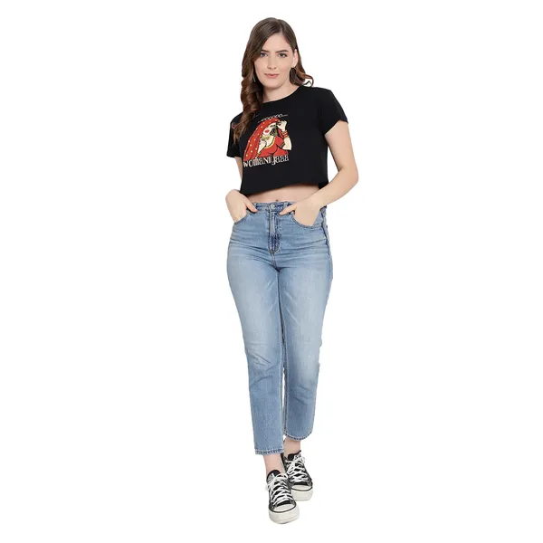 Black_Cotton_Printed_Short_Sleeves_T-Shirt_For_Women