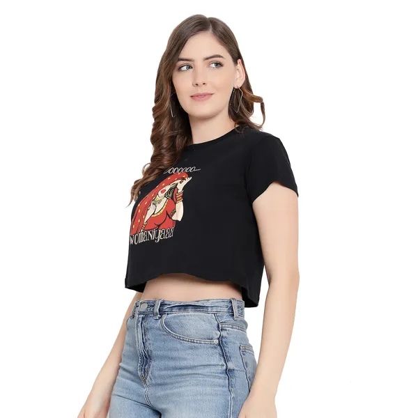 Black_Cotton_Printed_Short_Sleeves_T-Shirt_For_Women