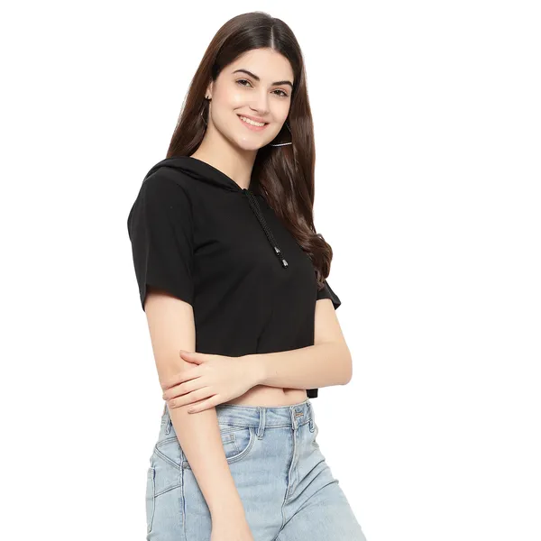 Womens_Sporty_Cropped_Hoodie__Soft_Cotton_Half-Sleeve_Round_Neck_Top